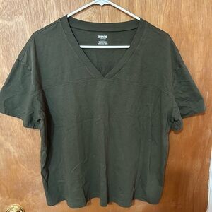 PINK Victoria’s Secret olive green v neck top. NWT size M